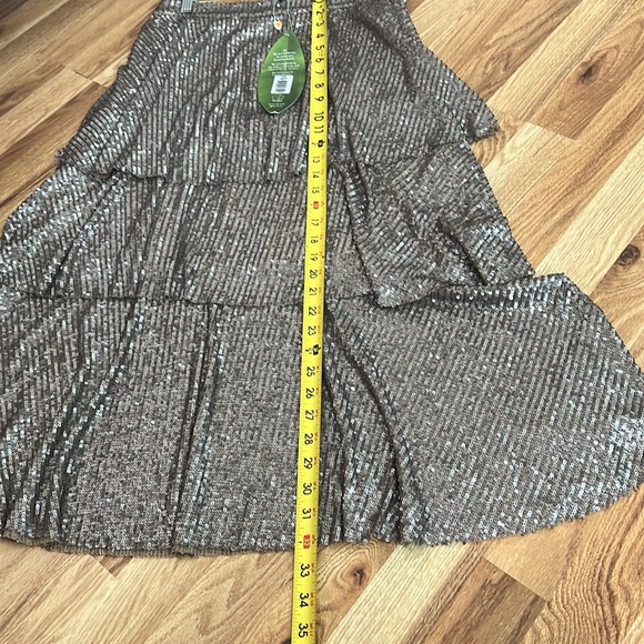 Anthropologie Farm Rio Gold Sequin Tiered Ruffle Midi Skirt Size Large - Picture 5 of 16